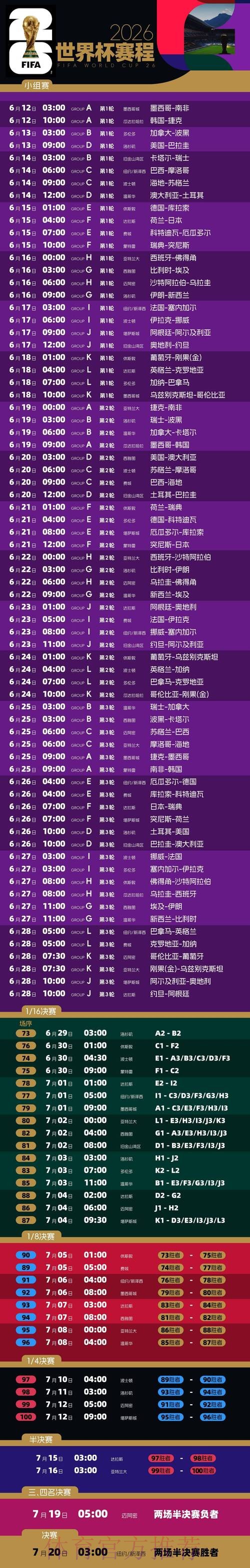 2026世界杯比赛时间高清版最新时间表免费观看