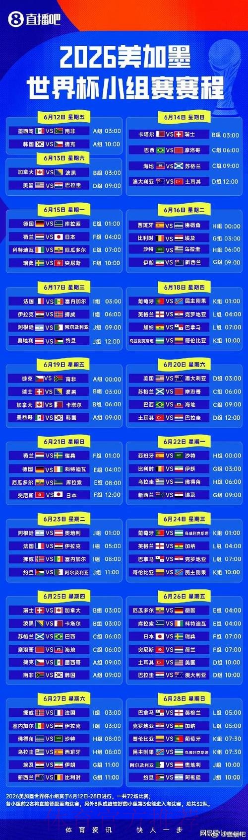 2026世界杯小组赛赛程官方发布全程直播官网入口 2026世界杯小组赛赛程官方发布全程直播官网入口